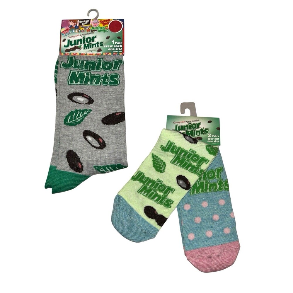 3x Junior Mints Novelty Low Cut and Crew Socks Adult Set One Size